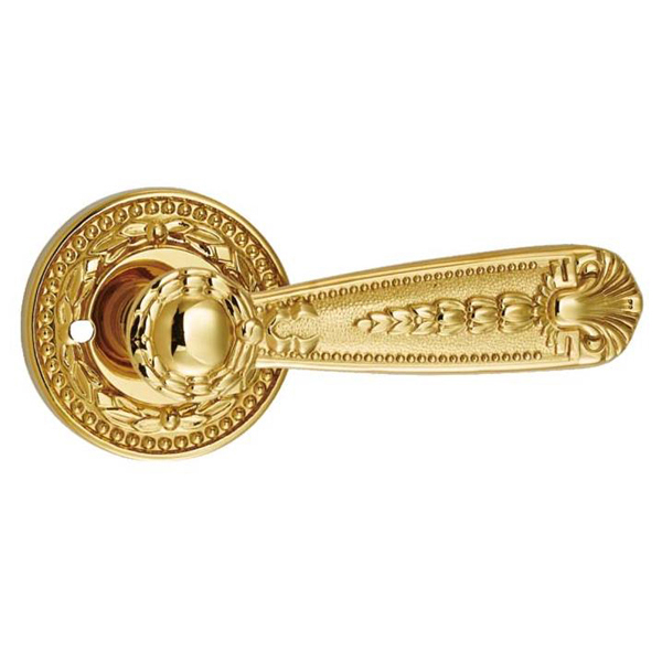 High Quality Graceful Style Gold Finish Brass Made Door Lever Handle on Round Rose