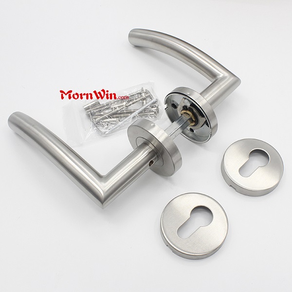 Hollow stainless steel C style lever tube door handle on rossetes