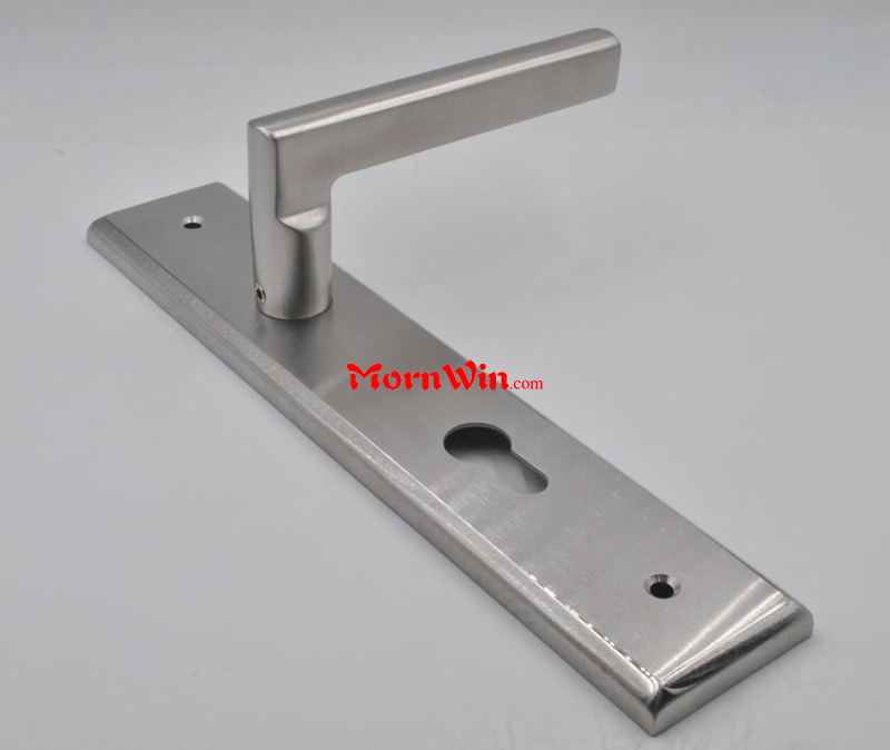 SUS304 fire rated interior lever door handle with plate for mortise locks