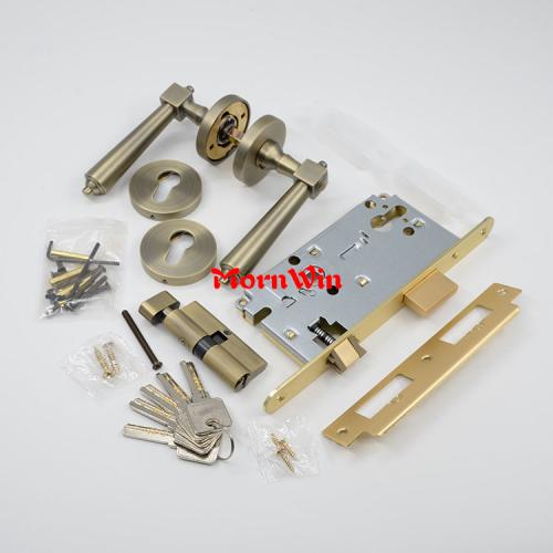 Antique Brass Solid Brass Door Lever Handle Lock