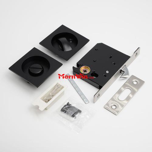 Black Square Cavity Privacy Wooden Pocket Sliding Doors Lock