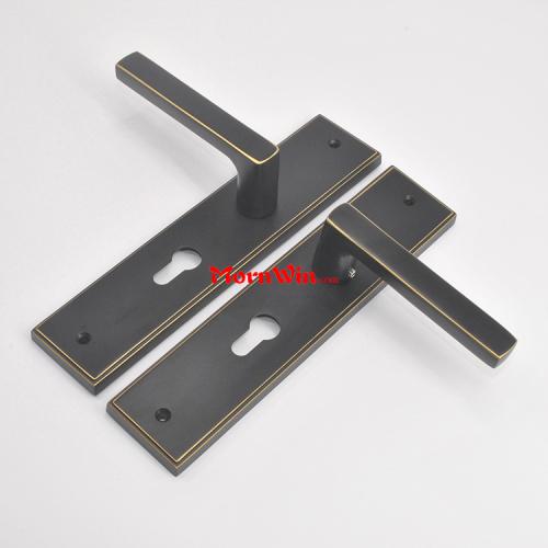 Brass Matt Black Door Lever Handle On Plate