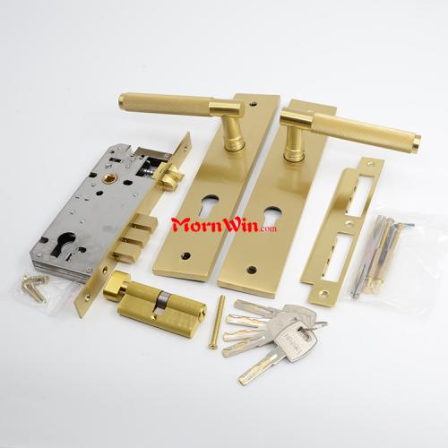 Modern Brass Security Door Locks and Handles Set